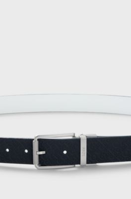 Ceinture r&eacute;versible en cuir italien, Blanc / Bleu