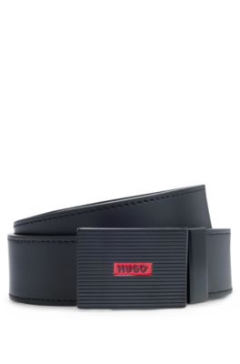 HUGO - Italian-leather reversible belt with plaque buckle