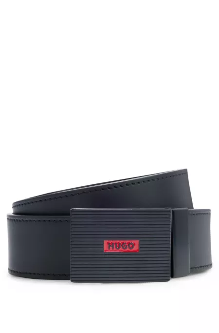 Italian-leather reversible belt with plaque buckle