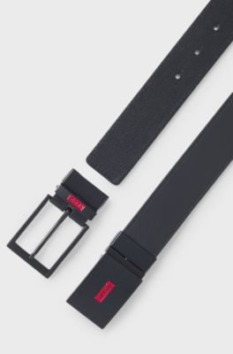 Italian-leather reversible belt with plaque buckle, Black