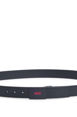 Italian-leather reversible belt with plaque buckle, Black