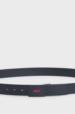 Italian-leather reversible belt with plaque buckle, Black