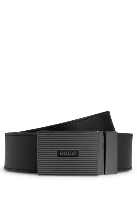 Italian-leather reversible belt with plaque buckle
