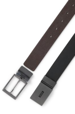 Italian-leather reversible belt with plaque buckle, Black
