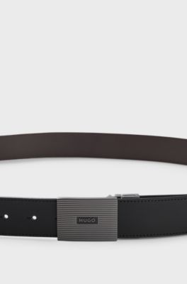 Italian-leather reversible belt with plaque buckle, Black