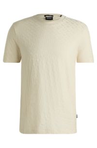 Monogram-jacquard T-shirt in mercerised cotton, Natural