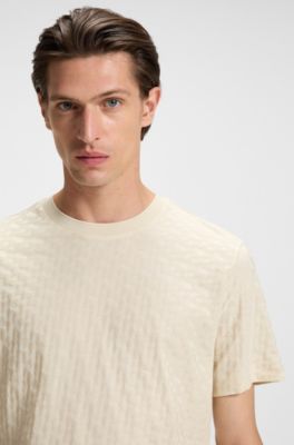 Monogram-jacquard T-shirt in mercerised cotton, Natural