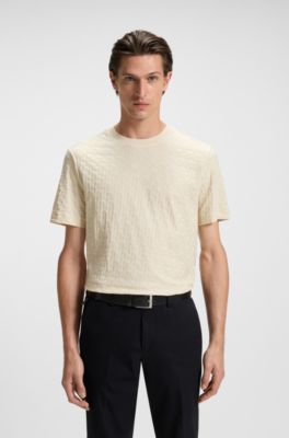 Monogram-jacquard T-shirt in mercerised cotton, Natural