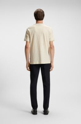 Monogram-jacquard T-shirt in mercerised cotton, Natural