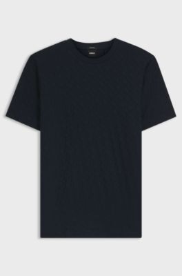 Monogram-jacquard T-shirt in mercerised cotton, Dark Blue