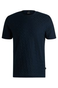 Monogram-jacquard T-shirt in mercerised cotton, Dark Blue