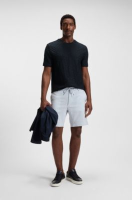 Monogram-jacquard T-shirt in mercerised cotton, Dark Blue