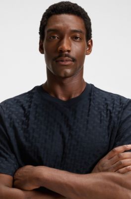 Monogram-jacquard T-shirt in mercerised cotton, Dark Blue