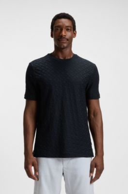Monogram-jacquard T-shirt in mercerised cotton, Dark Blue