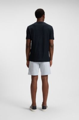 Monogram-jacquard T-shirt in mercerised cotton, Dark Blue
