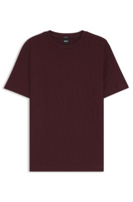 Monogram-jacquard T-shirt in mercerised cotton, Dark Red