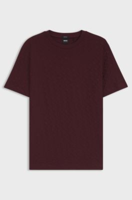 Monogram-jacquard T-shirt in mercerised cotton, Dark Red