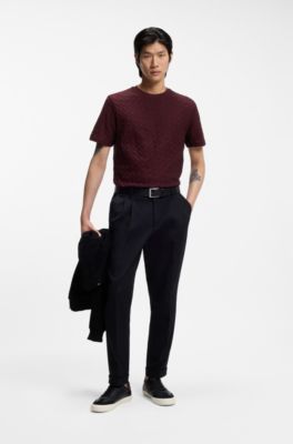 Camiseta de algod&oacute;n mercerizado con monogramas en jacquard, Rojo oscuro