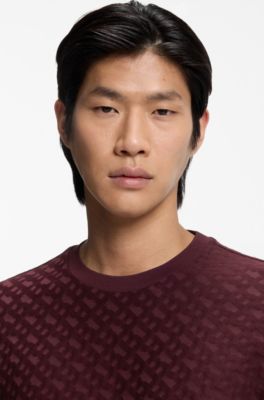 Monogram-jacquard T-shirt in mercerised cotton, Dark Red