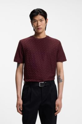 T-shirt in cotone mercerizzato con monogrammi jacquard, Rosso scuro