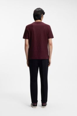 Monogram-jacquard T-shirt in mercerised cotton, Dark Red