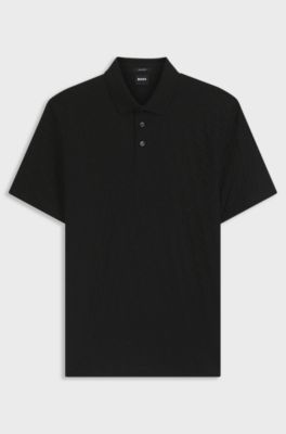 Cotton polo shirt with tonal monogram jacquard, Black