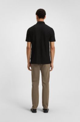Cotton polo shirt with tonal monogram jacquard, Black