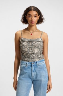 Mesh top with built-in corset, Patterned