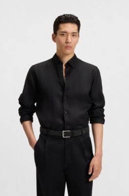 Dressletic leather belt with concealed elastic, Black