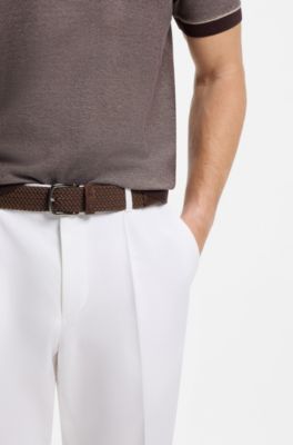 Woven belt with leather trims, Dark Brown