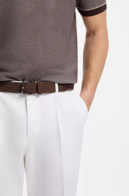 Woven belt with leather trims