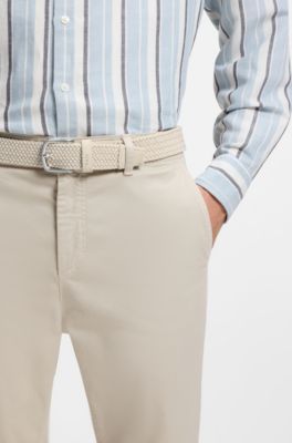 Woven belt with leather trims, Light Beige