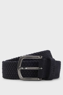 Ceinture tiss&eacute;e avec finitions en cuir, Bleu fonc&eacute;