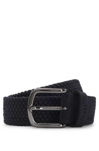 Woven belt with leather trims, Dark Blue