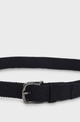 Ceinture tiss&eacute;e avec finitions en cuir, Bleu fonc&eacute;