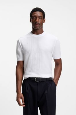 Ceinture tiss&eacute;e avec finitions en cuir, Bleu fonc&eacute;