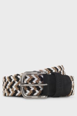 Woven belt with leather trims, Patterned
