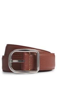 Ceinture en cuir italien avec boucle ronde à ardillon, Marron