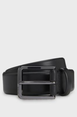 Italian-leather belt with polished gunmetal buckle, Black