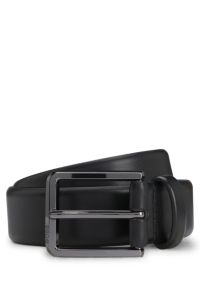 Italian-leather belt with polished gunmetal buckle, Black