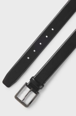 Italian-leather belt with polished gunmetal buckle, Black