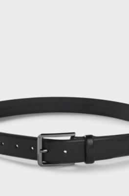 Italian-leather belt with polished gunmetal buckle, Black