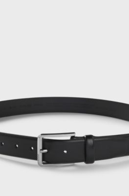 Ceinture en cuir italien avec boucle argent&eacute;e lisse, Noir