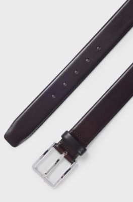 Italian-leather belt with polished gunmetal buckle, Dark Brown