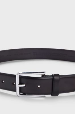 Italian-leather belt with polished gunmetal buckle, Dark Brown