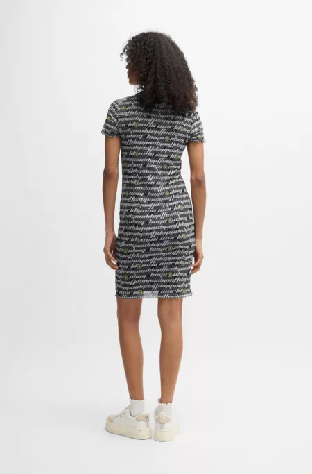 Stretch-mesh bodycon dress with digital print