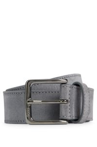 Suede belt with logo-engraved gunmetal buckle, Dark Grey