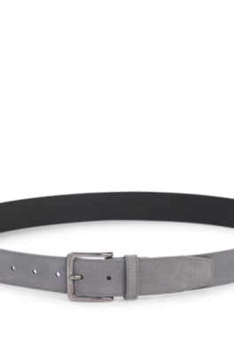 Suede belt with logo-engraved gunmetal buckle, Dark Grey