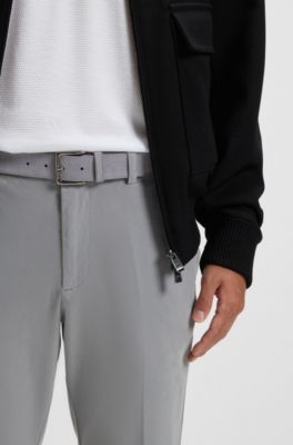 Suede belt with logo-engraved gunmetal buckle, Dark Grey