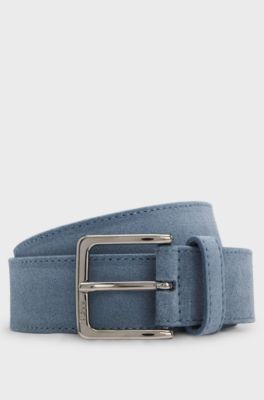 Suede belt with logo-engraved gunmetal buckle, Blue